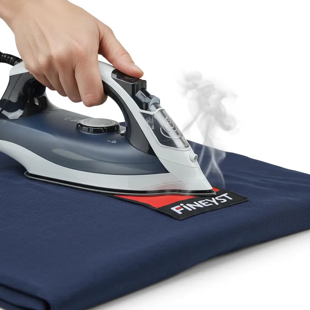 Iron applying a patch to a garment