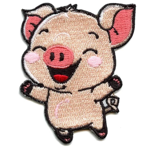 Leaping Happy Pig Embroidered Patch