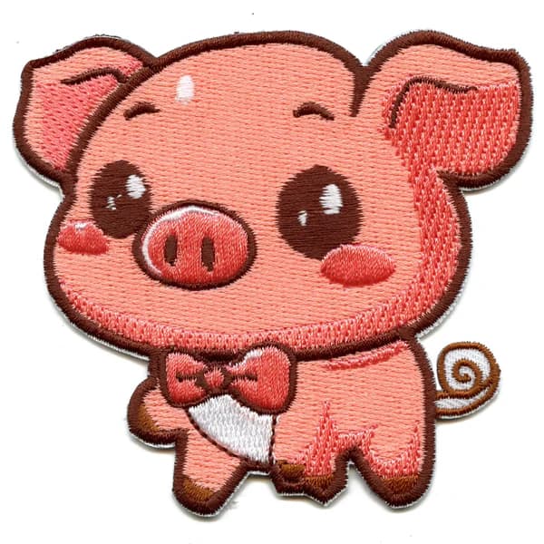 Pig Bow Tie Embroidered Patch