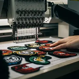 Custom patches being manufactured