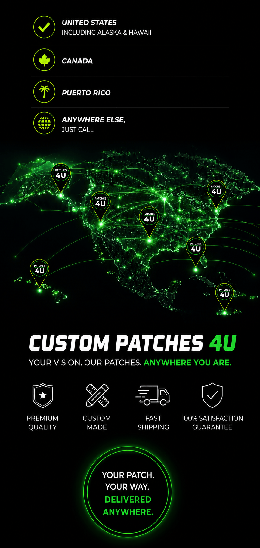 Custom Patches Factory fast delivery across the USA from both coasts